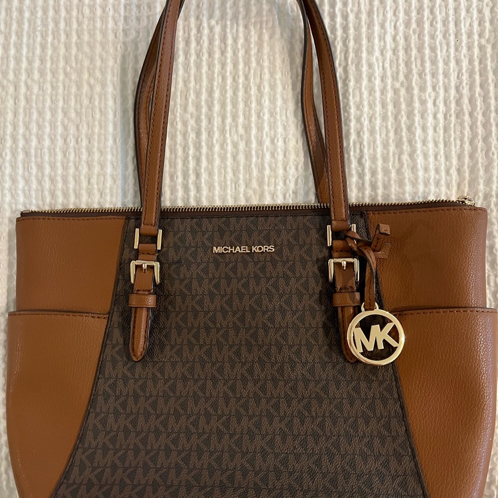 Michael Kors Brown Leather Monogram Tote